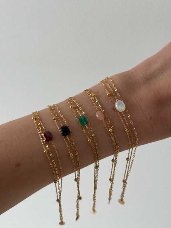 bracelet-chaine-fine-triple-pierre-dore-acier-inoxydable