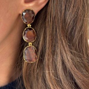 boucle-pendante-pierre-marron-verte