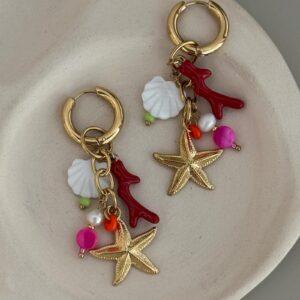 boucle-pendante-corail-coquillage-etoile-mer