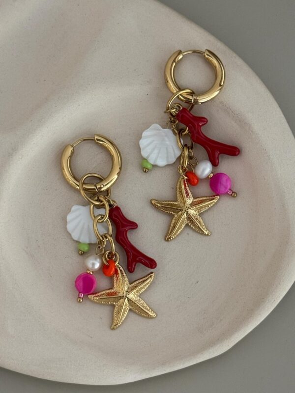 boucle-pendante-corail-coquillage-etoile-mer